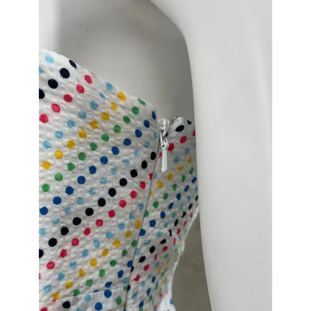 Lilly Pulitzer Dress Womens 2 White Rainbow Polka Dot Strapless Seersucker Beach - Picture 4 of 12